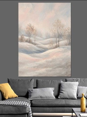 Artmeg Karlar Altında Sisli Kış Manzarası Dekoratif Kanvas - Mdf Ahşap Tablo