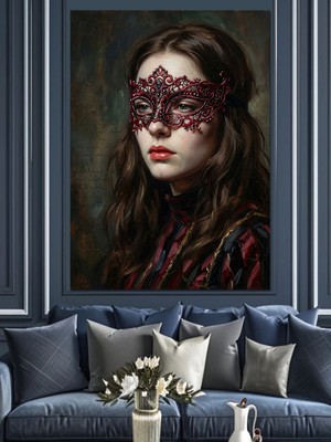 Tablomega Maskeli ve Dantelli Zarif Kadın Dekoratif Kanvas - Mdf Ahşap Tablo