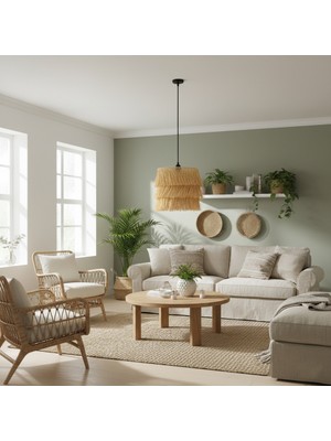 Rattam Katkat Doğal Hasır Avize | 30X35 cm El Yapımı Tasarım Sarkıt