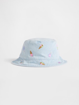 Gap Bebek Açık Mavi Işlemeli Denim Bucket Şapka