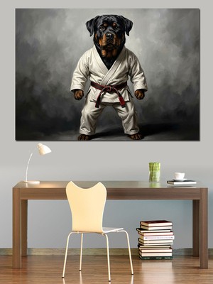 Artmeg Karate Kıyafetli Savaşçı Köpek Portresi Dekoratif Kanvas - Mdf Ahşap Tablo