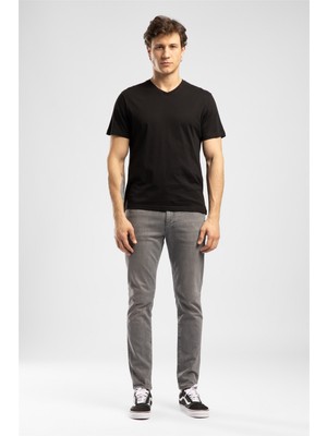 Lee Cooper Jack Erkek Slım Dar Kesim Yüksek Bel Dar Paça Jean Pantolon Gri