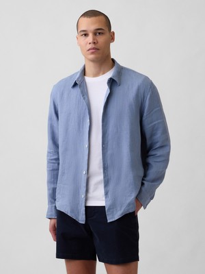 Gap Erkek Açık Mavi %100 Keten Relaxed Gömlek