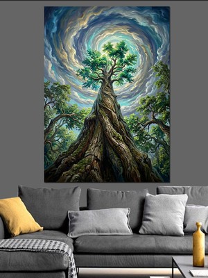 Tablomega Girdaplı Gökyüzü ve Hayat Ağacı Dekoratif Kanvas - Mdf Ahşap Tablo