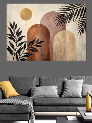 Artmeg Minimalist Kemerler ve Yaprak Desenleri Dekoratif Kanvas - Mdf Ahşap Tablo