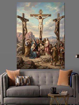 Artmeg Isa Mesih'in Çarmıha Geriliş Sahnesi Dekoratif Kanvas - Mdf Ahşap Tablo