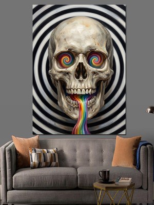 Artmeg Hipnotik Gözlü Renkli Iskelet Kafatası Dekoratif Kanvas - Mdf Ahşap Tablo