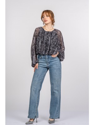 MissVina Beli Lastikli Yuvarlak Yaka Şifon Bluz 70060