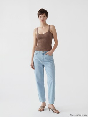 Soulife Yüksek Bel Mom Fit Kadın Jean Pantolon