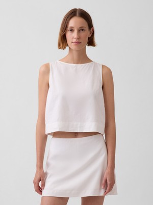 Gap Kadın Beyaz Linen Karışımı Crop Shell Kolsuz Bluz