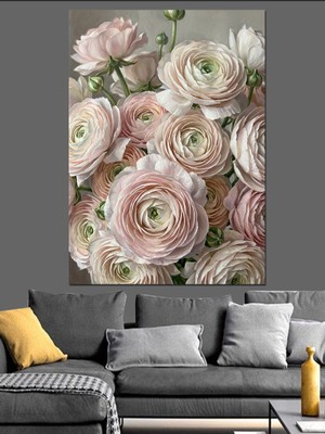 Artmeg Pastel Tonlarda Pembe Gül Buketi Dekoratif Kanvas - Mdf Ahşap Tablo