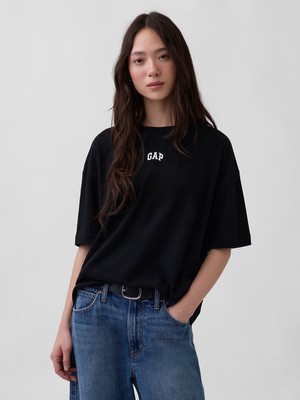 Gap Kadın Siyah Organik Pamuk Vintagesoft Athletic Logo Tunik T-Shirt