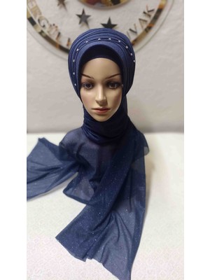 Ergül Hazır Duvak Simli Lacivert Nuray Model Duvak,hazır Duvak,düğün,hazır Şal,hazır Türban,abiye Şal,sünnet,nişan,söz