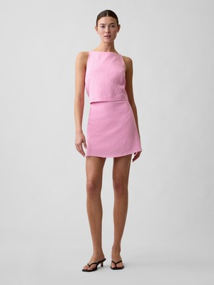 Gap Kadın Pembe Linen-Blend Pull-On Mini Etek