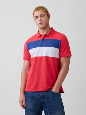 Gap Erkek Kırmızı Colorblock Stretch Pique Polo Gömleği
