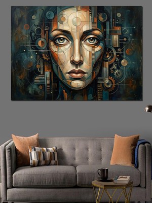 Artmeg Mekanik Detaylı Modern Kadın Yüzü Dekoratif Kanvas - Mdf Ahşap Tablo