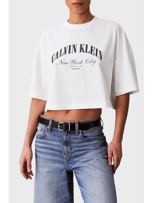 Calvin Klein Pamuklu Relaxed Fit Logolu Bisiklet Yaka T Shirt LV047F813GYAF Bayan T Shirt LV047F813G Yaf