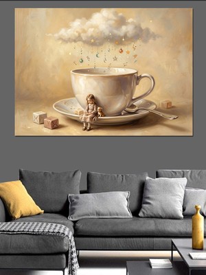Artmeg Bulut Saçan Dev Kahve Fincanı Dekoratif Kanvas - Mdf Ahşap Tablo