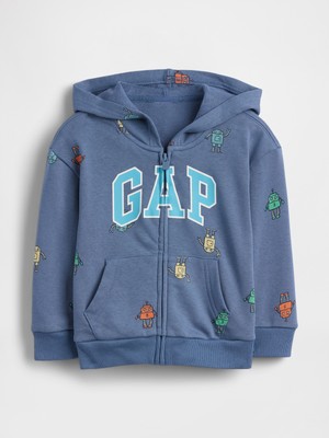 Gap Erkek Bebek Mavi Relaxed Logo Fransız Havlu Kumaş Fermuarlı Sweatshirt