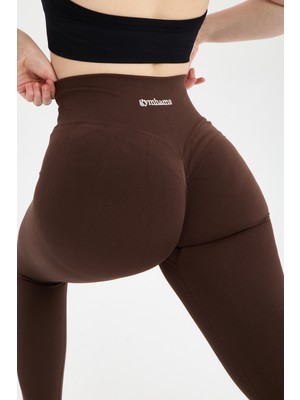 Gymhams Venüs-V Shape Serisi Kahve Kalçası Büzgülü Yüksek Bel Kalça Şekillendirici Push Up Kadın Spor Tayt