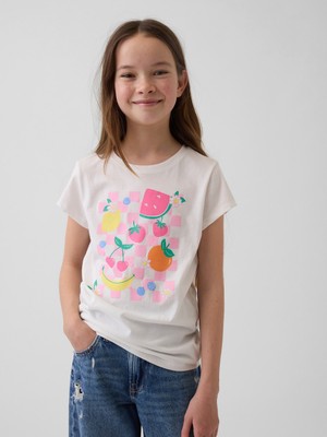 Gap Kız Çocuk Beyaz Grafik Baskılı T-Shirt