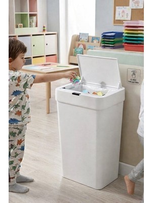Begin Power 50 Litre Kızıl Ötesi Sensörlü Otomatik Çöp Kovası Ofis Mutfak Banyo Antibakteriyel Çöp Kovası Beyaz