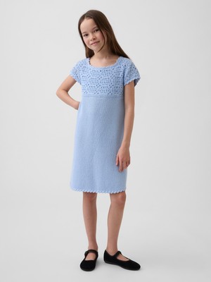 Gap Kız Çocuk Açık Mavi Crochet Triko Elbise