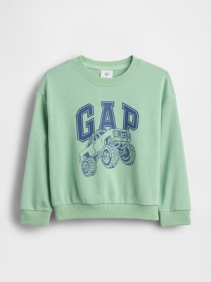 Gap Erkek Bebek Yeşil Relaxed Fransız Havlu Kumaş Grafik Baskılı Sweatshirt