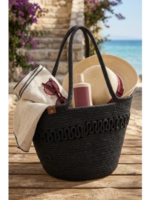 Comfort Craft Premium Desenli Hasır Dokulu Kadın Plaj Çantası - El Örgüsü Stil Tatil ve Şehir Çantası
