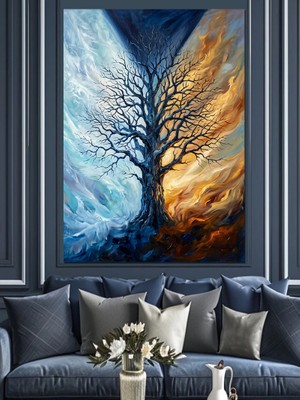 Artmeg Mevsim Geçişli Büyük Hayat Ağacı Dekoratif Kanvas - Mdf Ahşap Tablo