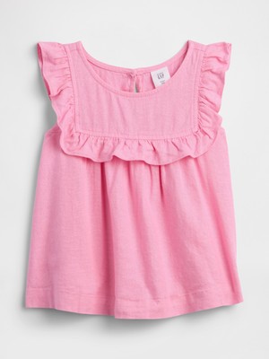 Gap Kız Bebek Pembe Keten Karışımı Ruffle Bluz