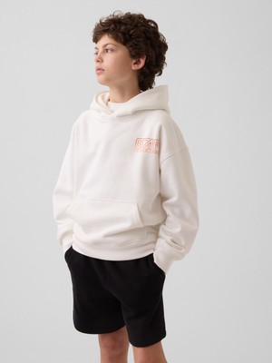 Gap Erkek Çocuk Beyaz Vintagesoft Relaxed Grafik Baskılı Sweatshirt