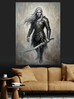 Tablomega Elinde Kılıç Tutan Beyaz Şövalye Dekoratif Kanvas - Mdf Ahşap Tablo