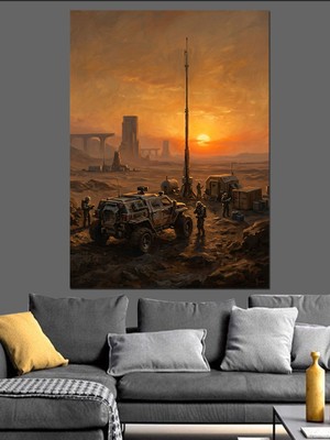Artmeg Gün Batımında Çöldeki Yüksek Kule Dekoratif Kanvas - Mdf Ahşap Tablo