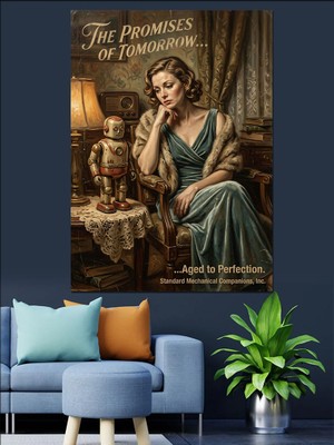 Tablomega Nostaljik Odada Düşünen Şık Kadın Dekoratif Kanvas - Mdf Ahşap Tablo