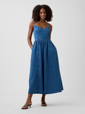 Gap Kadın Mavi Sweetheart Maxi Elbise