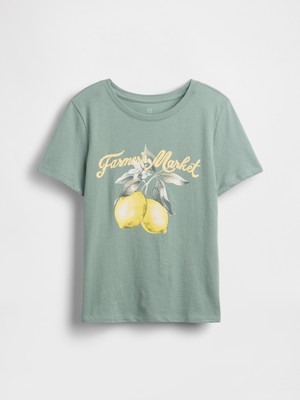 Gap Kız Çocuk Yeşil Grafik Baskılı T-Shirt