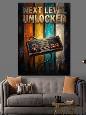 Tablomega Next Level Unlocked Gamer Afişi Dekoratif Kanvas - Mdf Ahşap Tablo