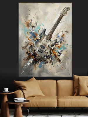 Tablomega Renk Sıçramalı Modern Elektro Gitar Dekoratif Kanvas - Mdf Ahşap Tablo