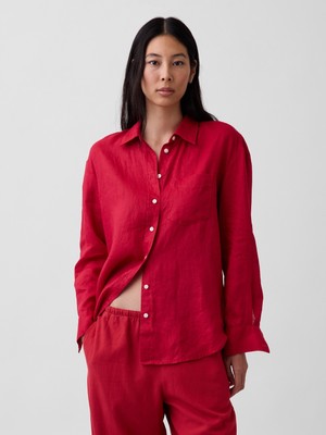 Gap Kadın Kırmızı 100% Keten Oversize Gömlek