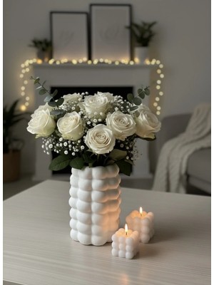 Varkal 1 Bubble Pinterest Konsept Vazo, 2'li Bubble Beyaz Mum Dekoratif Bubble Pinterest Set