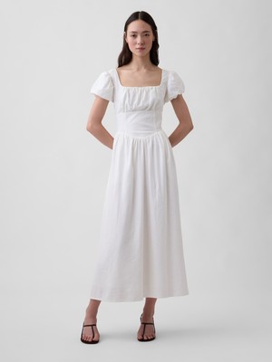 Gap Kadın Beyaz Keten Karışımı Drop-Waist Maxi Elbise