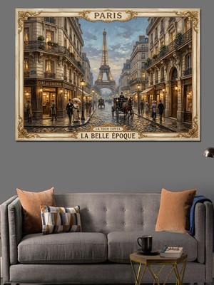 Tablomega Paris Sokakları ve Eyfel Kulesi Dekoratif Kanvas - Mdf Ahşap Tablo