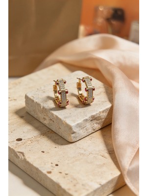 Bony Socks Kadın Taşlı Gold Küpe