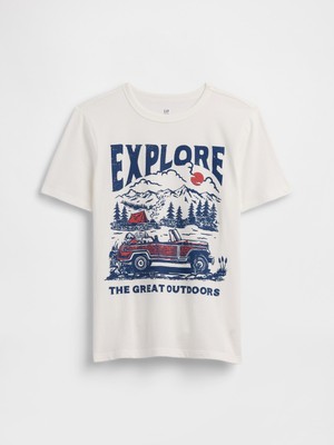 Gap Erkek Çocuk Beyaz Grafik Baskılı T-Shirt