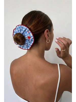 Bony Socks Mavi Kareli Kiraz Desenli Düğmeli Lastik Toka