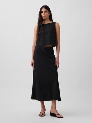 Gap Kadın Siyah Keten Karışımı Maxi Slip Etek