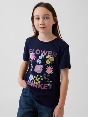 Gap Kız Çocuk Lacivert Grafik Baskılı T-Shirt