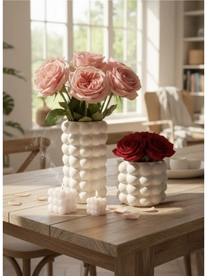 Varkal 2'li Bubble Pinterest Konsept Vazo, 2'li Bubble Beyaz Mum 4'lü Dekoratif Set