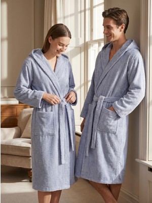 Cotton Paris Pamuklu Kapüşonlu Yumuşak Dokulu Emici Unisex Bornoz
